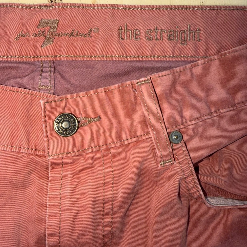 7 For All Mankind Mens 33x32 The Straight Salmon Pink Cotton Twill Pants